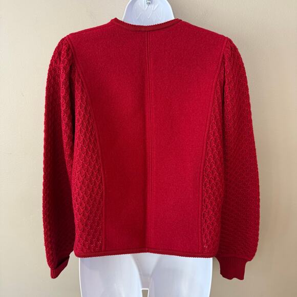 Vintage Geiger of Austria Boiled Wool Cardigan Sweater Red S/M Christmas Classic - Picture 5 of 16